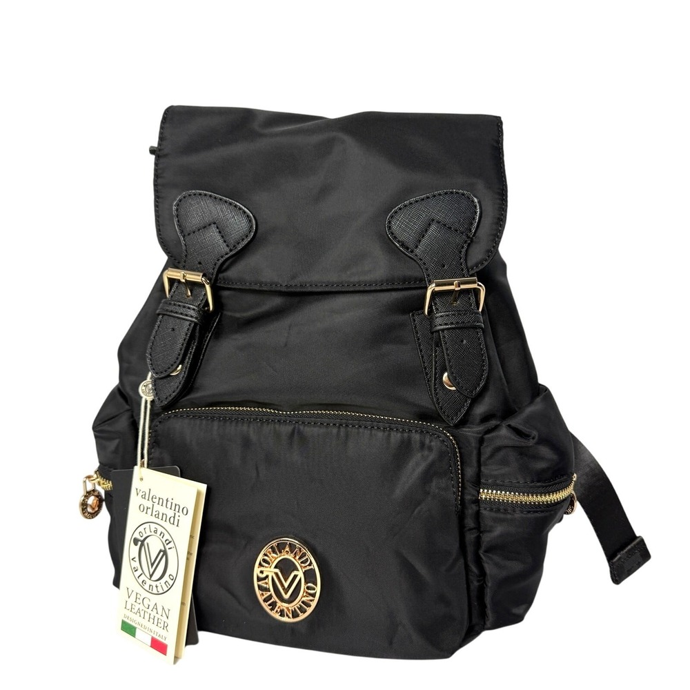 Valentino Orlandi Backpack Purse Women's Black Minimalist Italian Luxury Handbag